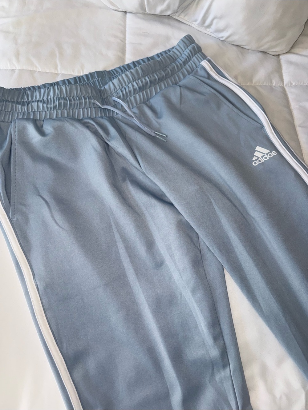 Adidas Dusty Blue 3-Stripe Track Pants | SIZE M